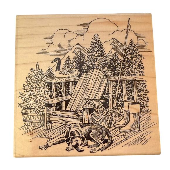 Embossing Arts Co 1997 #433-S Asleep On The Deck Rubber Extra Large Stamp - Picture 1 of 2
